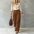 thumbnail image 5 of ClodeEU Women's 2 Piece Outfits ,Long Sleeve Button Down Shirt and High Waist Pleated Wide Leg Pants Set, Solid Color Casual Matching Set ,Women's Plus S, 5 of 6