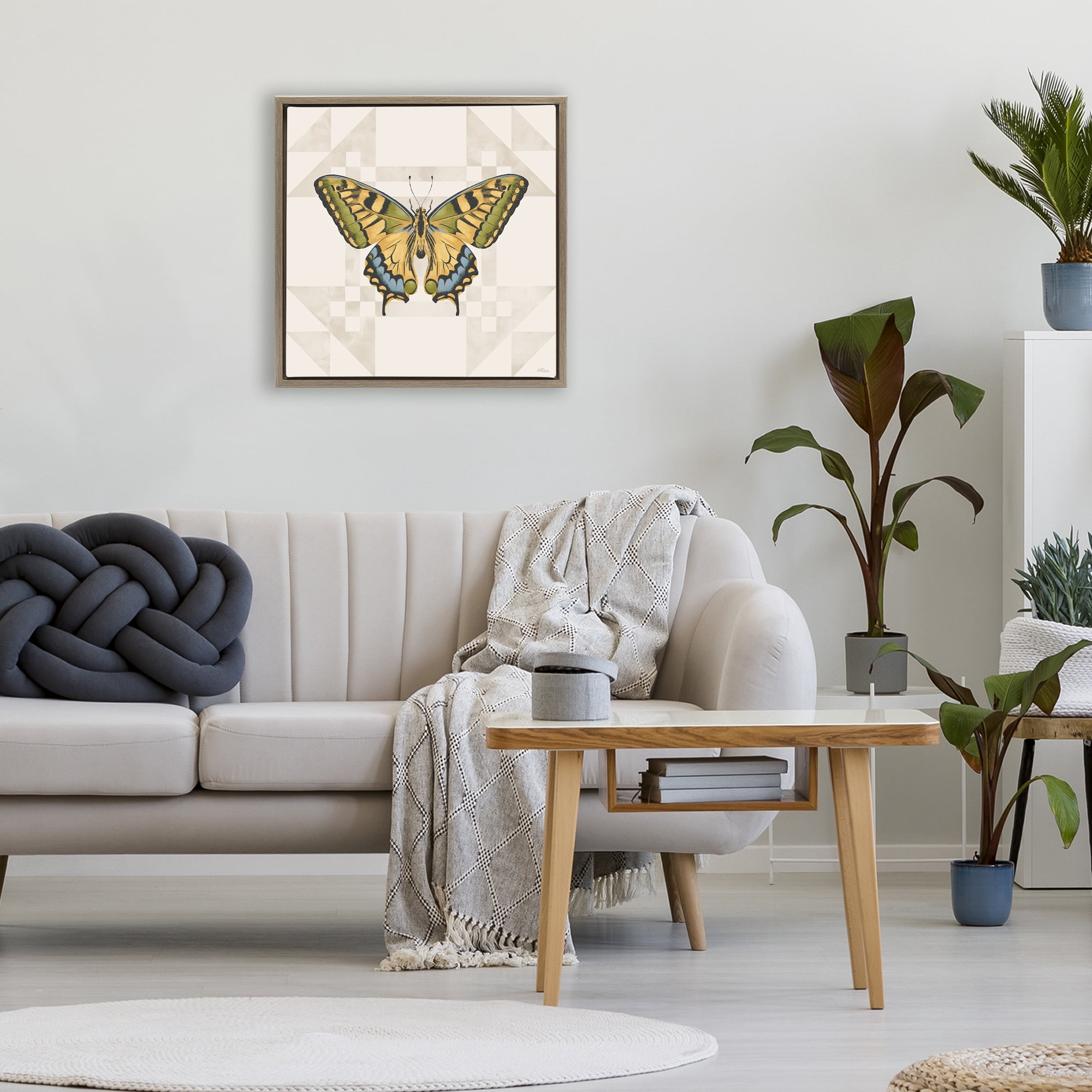 Stupell Industries Green Swallowtail Butterfly Brown Framed Floater Canvas Wall Art, design by Cat Thurman Designs