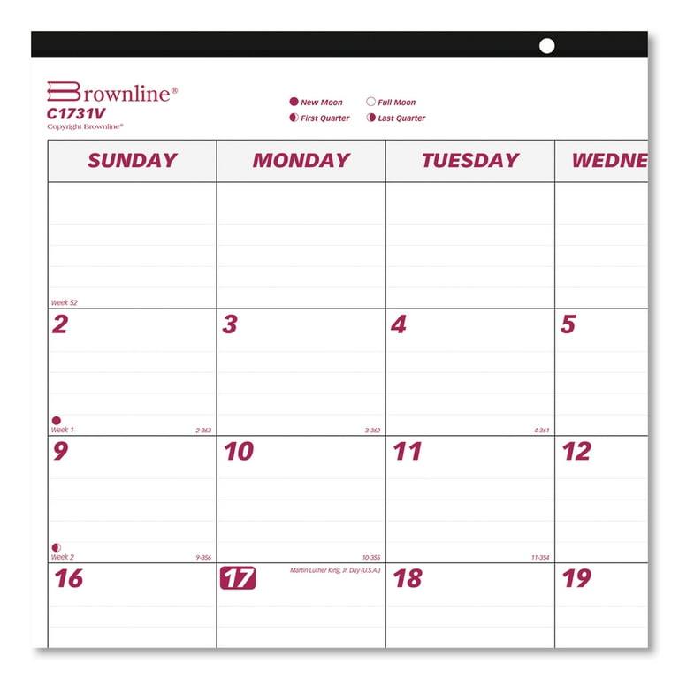 Monthly Desk Pad Calendar, 22 x 17, White/Burgundy Sheets, Black Binding, Clear Corners, 12-Month (Jan to Dec): 2024 Monthly Desk Pad Calendar, 22 x 17, White/Burgundy Sheets, Black Binding, Clear Corners, 12-Month (Jan to Dec): 2024
