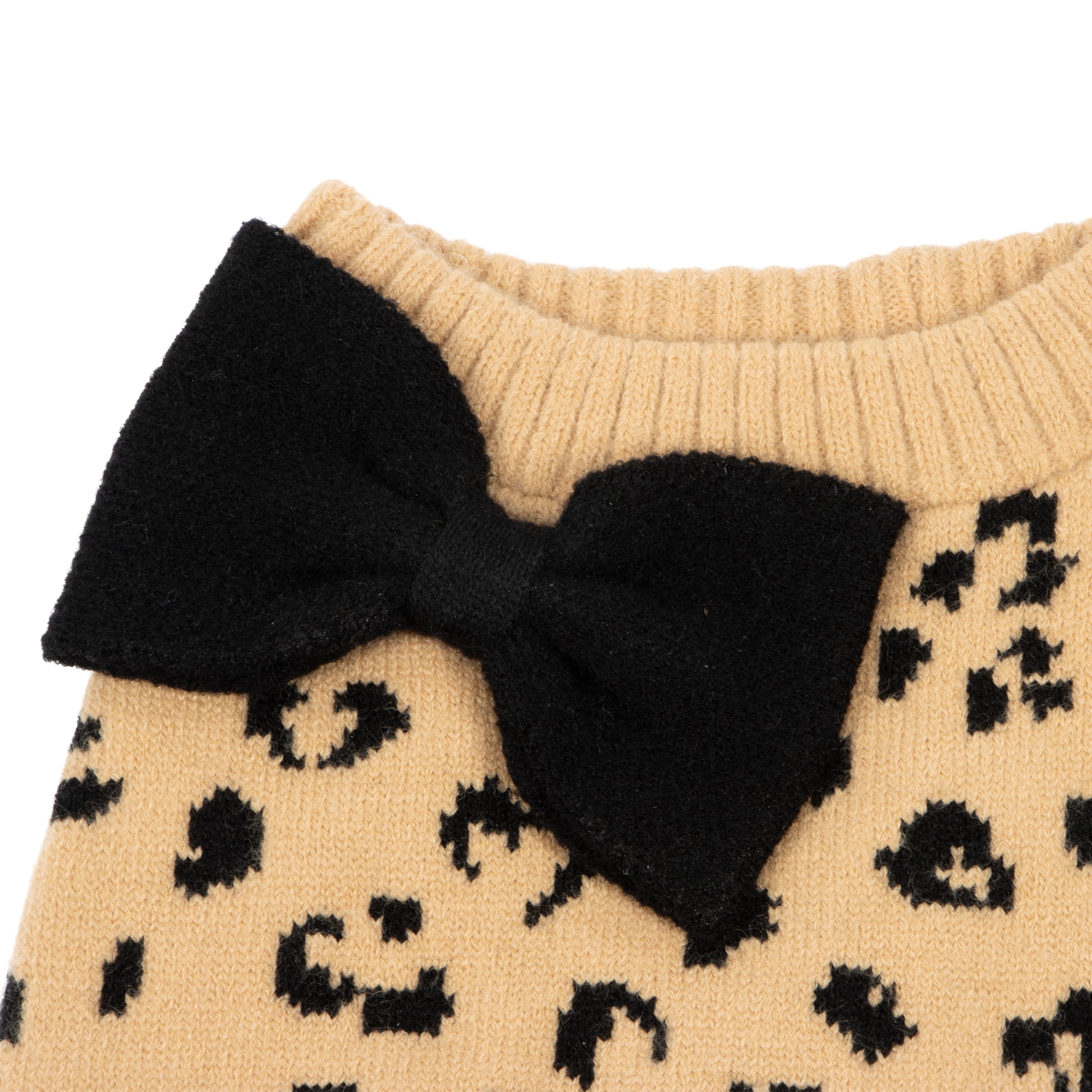 Oodles Leopard Print Bow Fall Dog Sweater, Tan, Medium