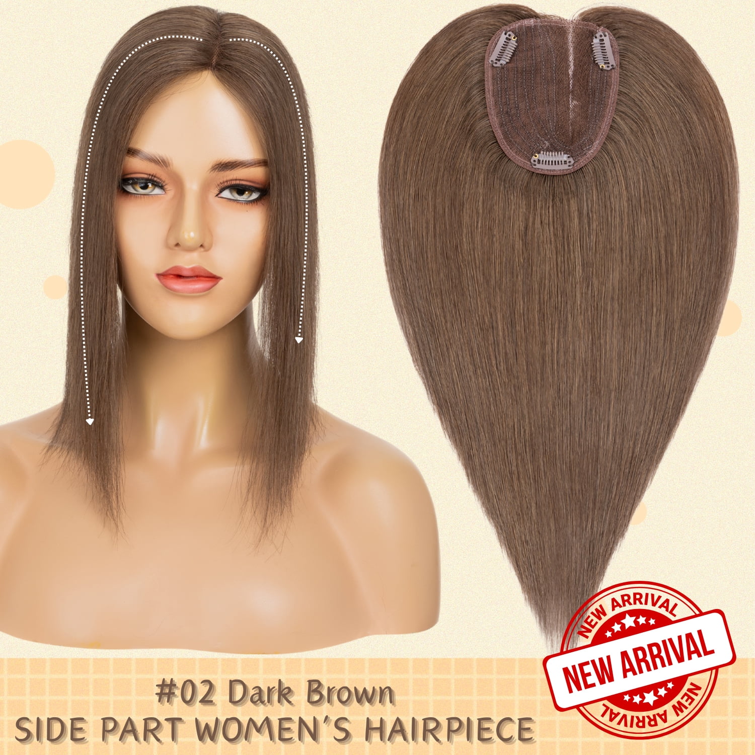 Benehair 10*12cm Side Part Clip In Hairpiece 100% Remy Real Human Hair Topper Hair Piece Wigs Handtied Lace Base For Woman Thin Hair Loss Top Piece Brown 10inch