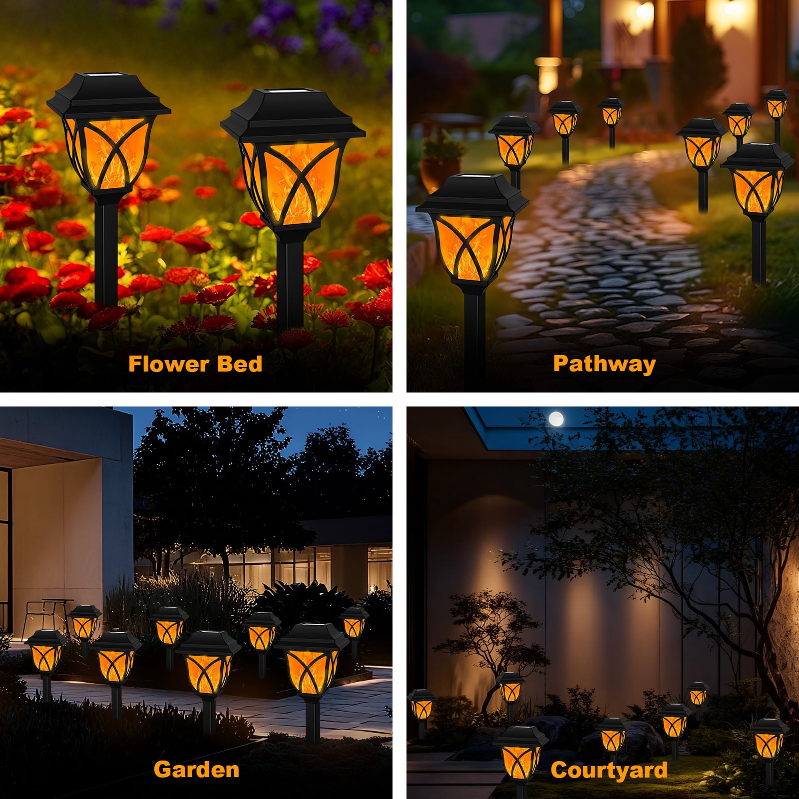 TopZoo Solar Lights Outdoor Pathway, 6 Pack Solar Garden Stake Lights for Yard Patio Walkway Planter Pool, LED Waterproof, Flame Orange