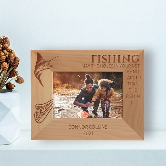 Fishing May The Holes In Your Net Personalized Wooden Frame-5" x 3 1/2" Brown Horizontal