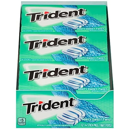 Trident Minty Sweet Twist Sugar Free Gum, 12 Packs Of 14 Pieces (168 Total Pieces)