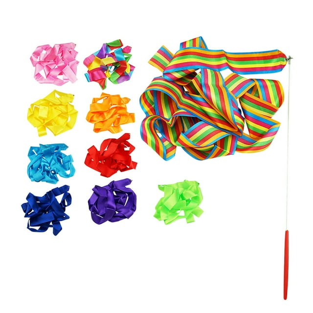 TEHAUX 10 Pcs Athletic Ribbon Assorted Color Fiberglass Dance Ribbon Sticks for Birthday Parties