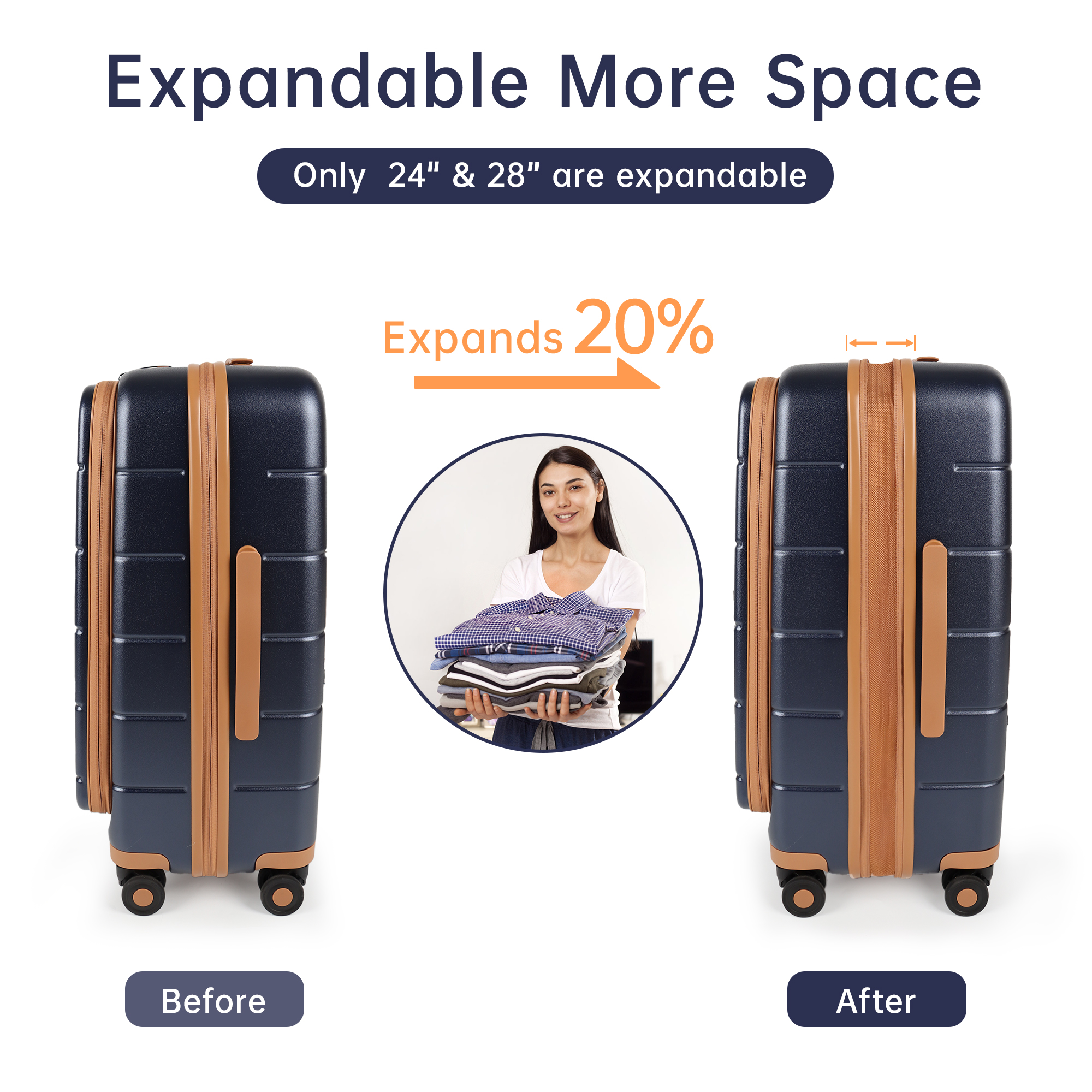 3 Piece Luggage Set,Hardside Expandable Front Opening Spinner Luggage with TSA Lock,Lightweight Hardshell Suitcase Set,20"/24"/28",Blue,CY2431