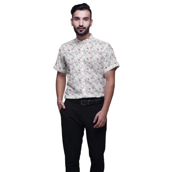BESTMAN Printed Mens Short Sleeve Button Down Slim Fit Cotton Casual Shirt