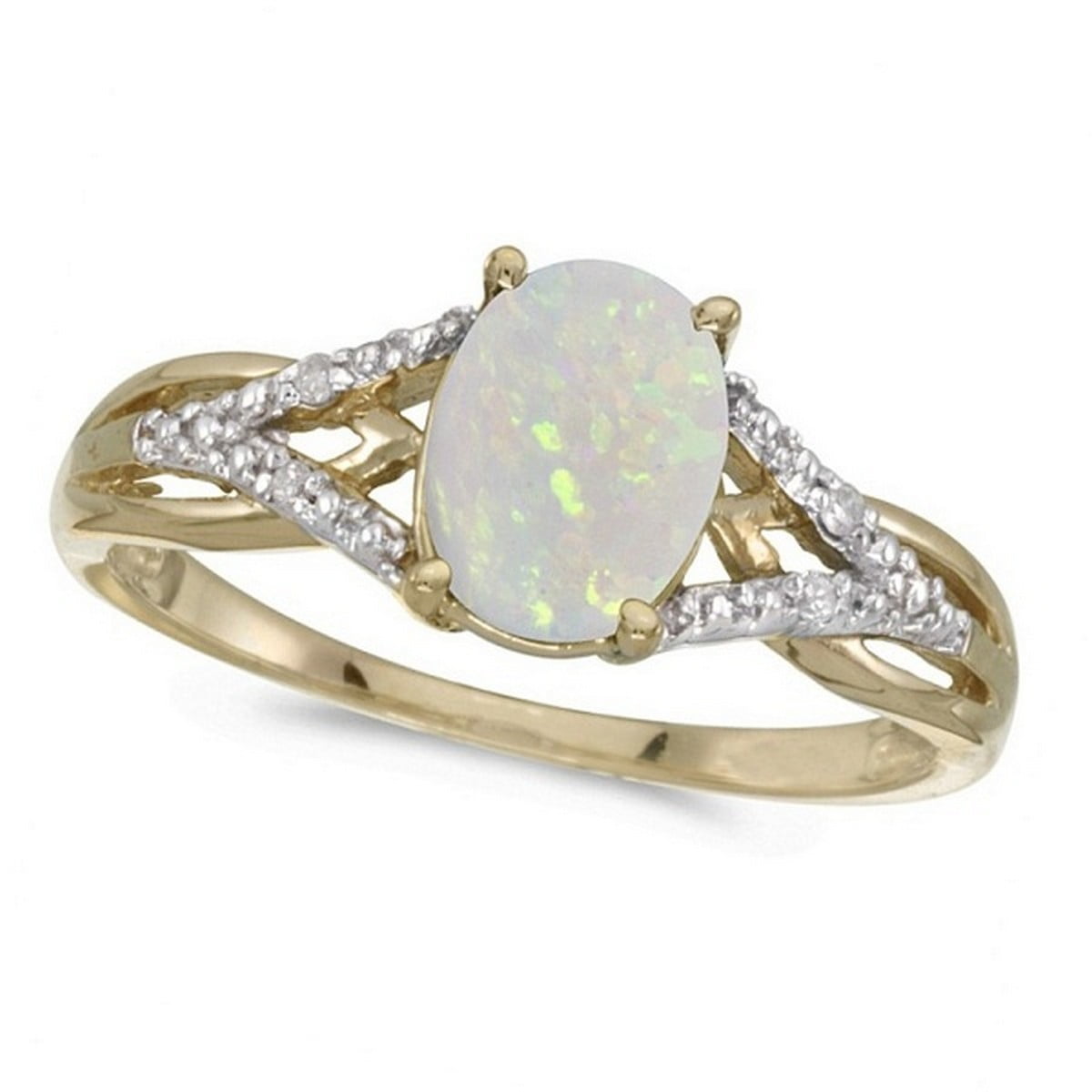 Oval Opal and Diamond Cocktail Ring 14K Yellow Gold (0.70ct) - Walmart.com