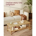thumbnail image 3 of 2-Tier Coffee Table with Rattan Shelf, 47.2 Inch Rectangular Living Room Table with Rounded Corners, 110 lb Capacity for Sofa Office, Oak Beige, 3 of 5
