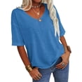 thumbnail image 2 of Summer Women's Casual Solid Color T-shirt Half Sleeved Simple V-neck Tee Tops, 2 of 6