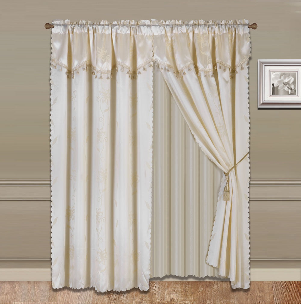 18" Attached Valance each 2 Panels 60x84" Judy Luxury Curtain Set 