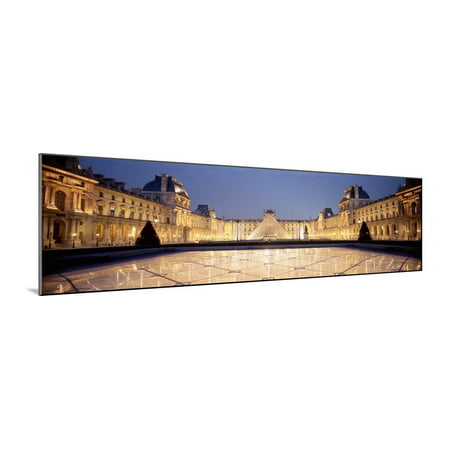 Light Illuminated in the Museum, Louvre Pyramid, Paris, France Wood Mounted Print Wall