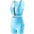 thumbnail image 3 of PNTUTB Women's Solid-Color Sports Set,Front-Zip Sports Bra and High-Waisted High Elasticity Shorts Casual Openwork Design Breathable Two-Piece Set, 3 of 5