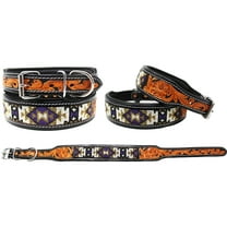 Large 21''- 25'' Padded Leather Dog Collar Beaded Floral Hand Tooled 60173