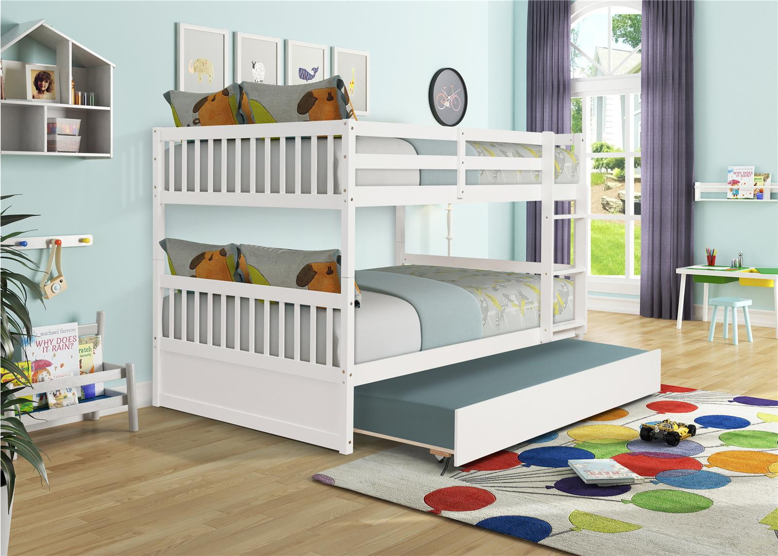 Full Bunk Bed With Trundle, White Detachable Bunk Beds