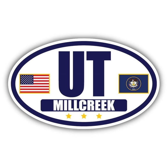 Flag of Utah / American Flag Oval 3M Vinyl Bumper Sticker Decal | Navy & Gold Millcreek, UT Sticker Vinyl Decal
