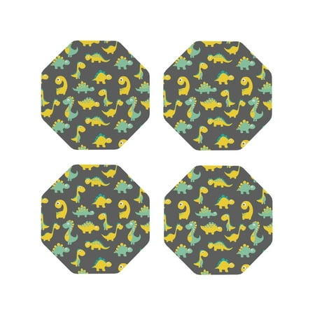 

Drink Coasters Set of 4 cute Dinosaur yellow Leather Coasters for Coffee Table Protector Heat Resistant Cute Coasters for Home Decor Housewarming Gifts Bar Kitchen 4 Inch Octagon