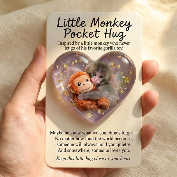 Pocket Hug Gift, Inspirational Pocket Hug Card Emotional Appreciation, Little Monkey Pocket Card Cute Gift - Acrylic Heart-Shaped Resin Card with Monkey Pair for Teacher Employee Team Staff Friend