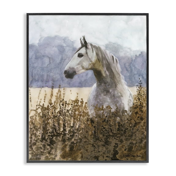 Stupell Industries Rustic Lodge Wild Horse in Tall Grass Black Framed Giclee Art, 11 x 14, by Stellar Design Studio