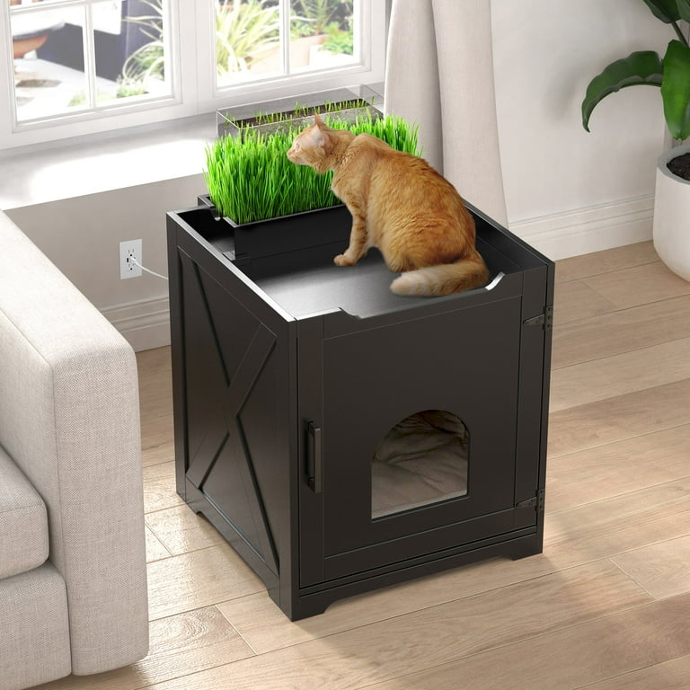 GDLF Hidden Cat Litter Box Enclosure with Easy to Grow Cat Grass with Small Air Purifier Deodorizer shopGDLF