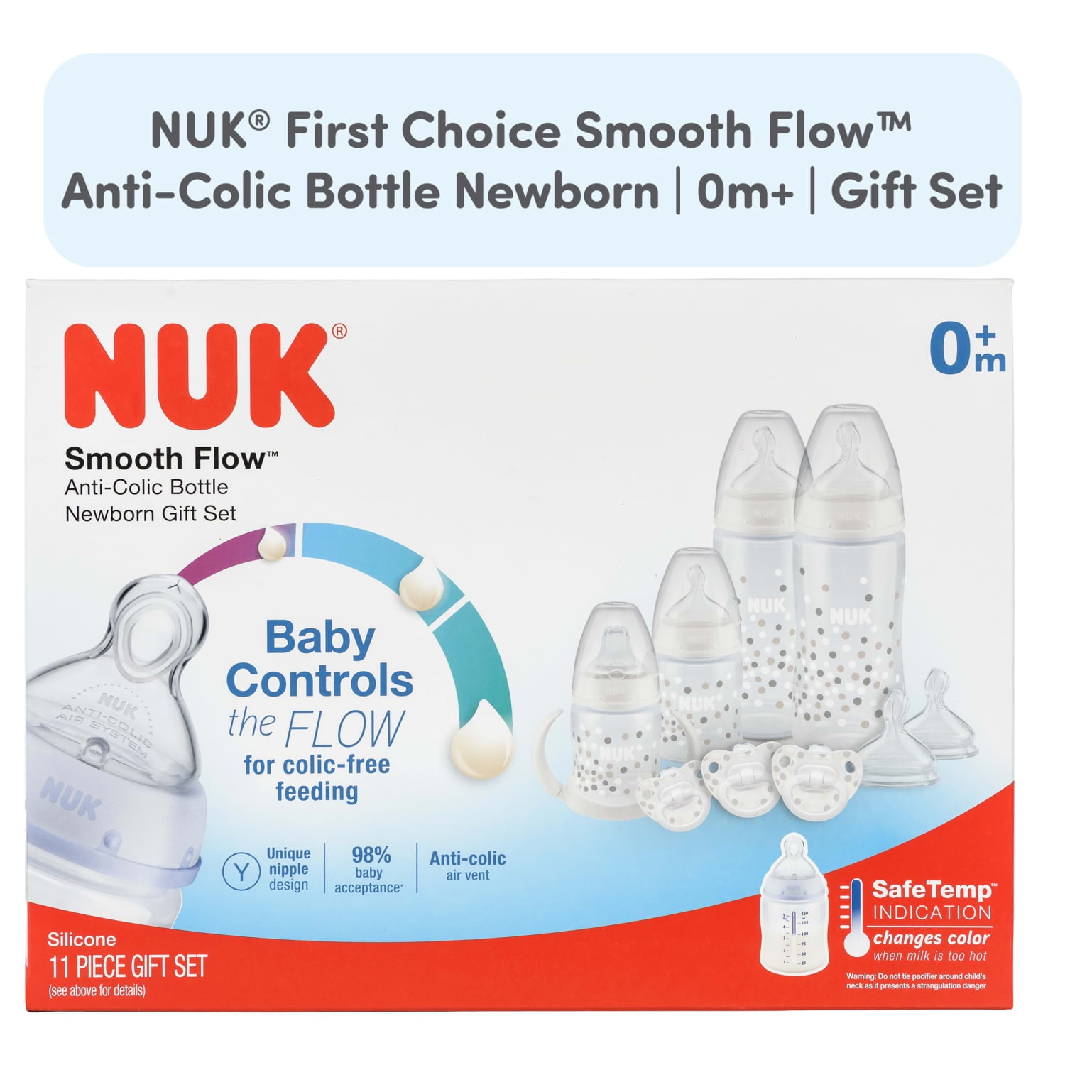 NUK First Choice Smooth Flow Anti-Colic Bottle Newborn Gift Set, 0+ Months