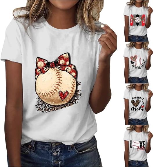 Trendfront Womens Baseball Love Graphic T Shirts Crewneck Short Sleeve Sports Heart Print Casual Summer Tee Tops