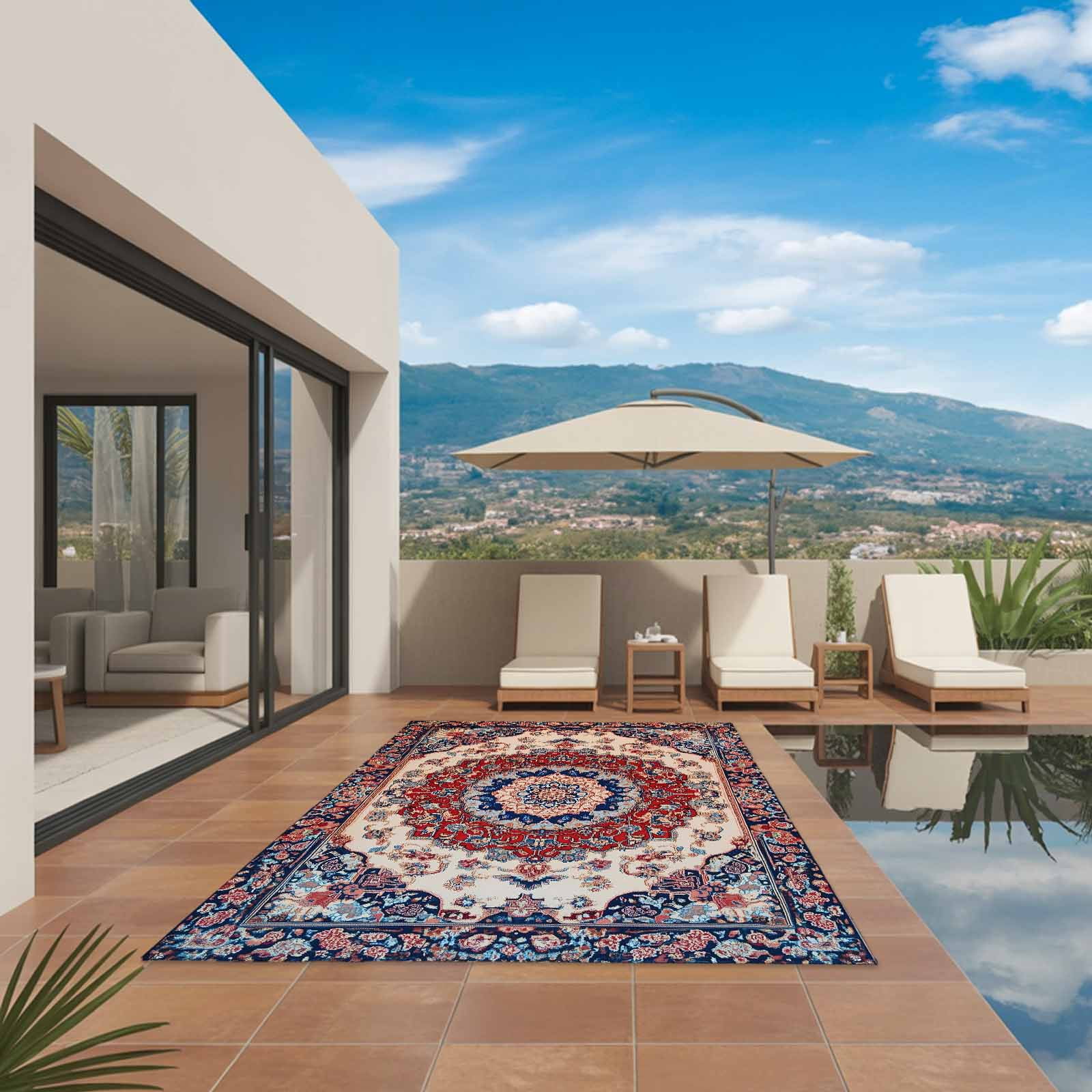 Outdoor Rug 5x8ft Oriental Medallion Large Area Rug Retro Accent Indoor Outdoor Carpet Outdoor Rugs Mats for Patio Camping,RV,Front Door, Outside Decor