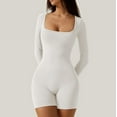 thumbnail image 6 of Knosfe New Solid Color High Waist Tight Sports Yoga Long Sleeve Jumpsuit Shorts Spant Slim Bodysuit For Women White S, 6 of 6