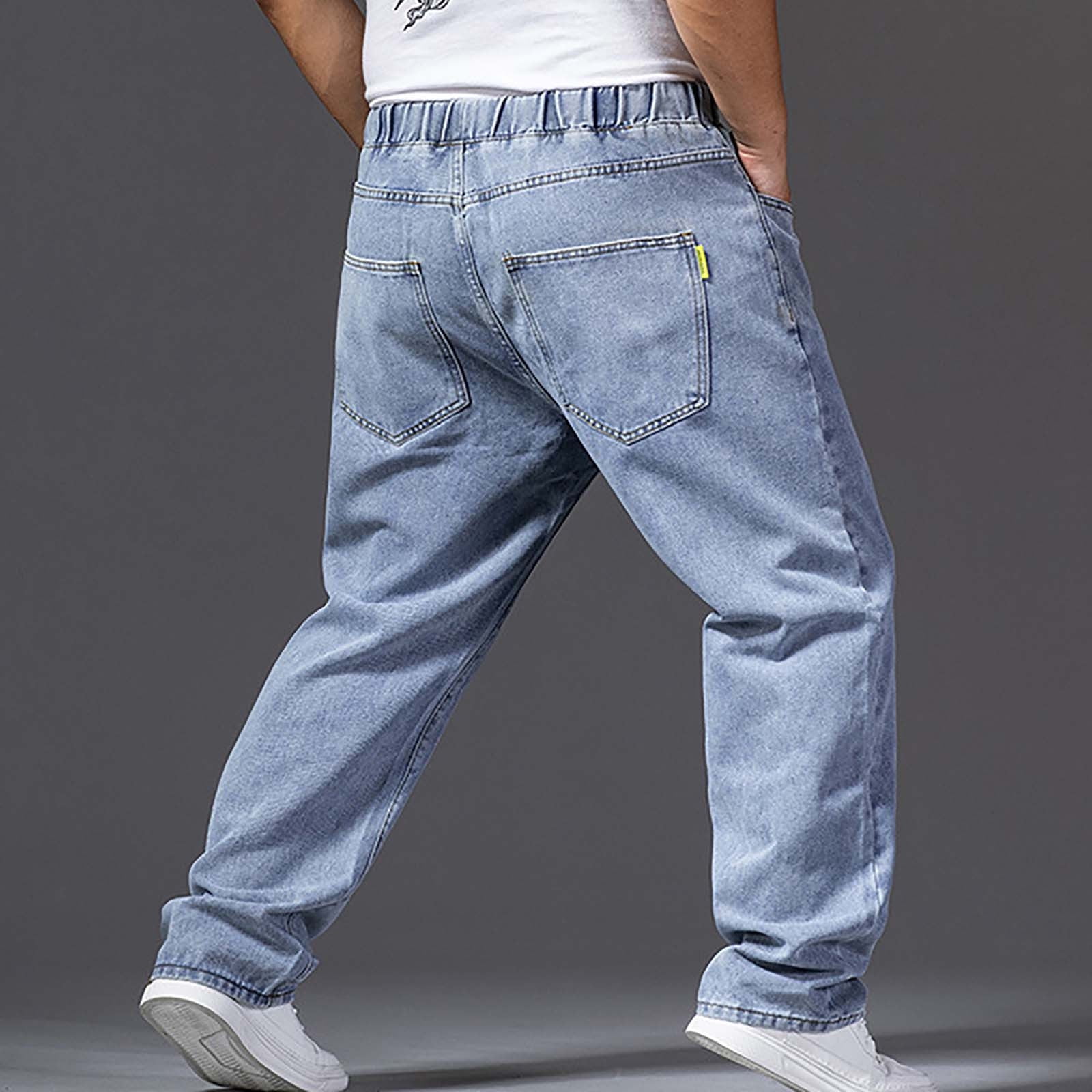 Leesechin Mens Elastic Waist Jeans Relaxed Fit Men's Jeans