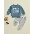 thumbnail image 5 of Loicainy Toddler Kids Boy Spring Fall Clothes Set 12 18 24 Months 2T 3T 4T 5T Letter Print Long Sleeve Round Neck Sweatshirt with Solid Color Pants 2Pcs Outfits, 5 of 10