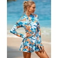 thumbnail image 6 of IDOPIP Women One Piece Rash Guard Set Long Sleeve Swimsuits Zip Front Swim Shirt Dress with Shorts, 6 of 8