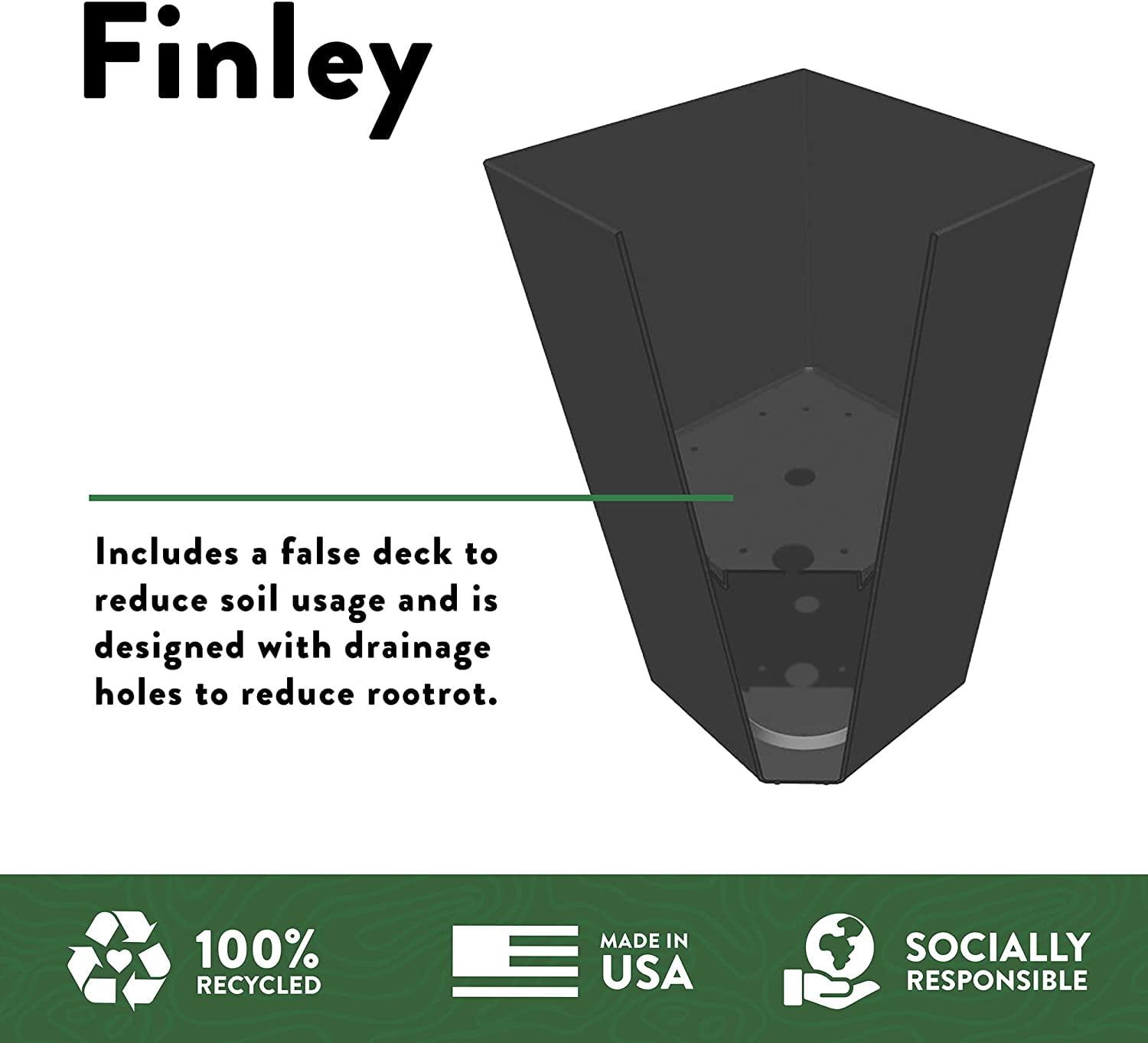 Unbranded Finley Tall Square Planter - Matte Textured, 20"/Black, Plastic, Indoor/Outdoor — Residential Use, Standard Application