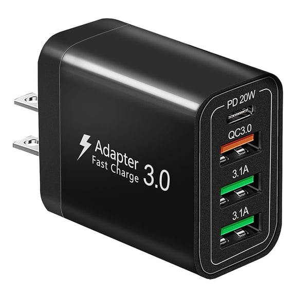 USB C Charger Block 1C3A, Phone Wall Chargers Fast Charging Block 2 Type C & 2 USB-A Ports, Power Adapter Universal Compatible with Cell Phones Tablets Laptops /Black 1 Count