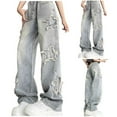 thumbnail image 2 of Women's High Waisted Vintage Star Embroidered Jeans - Straight to Wide Leg Slim Fit Denim Pants,Size M, 2 of 9