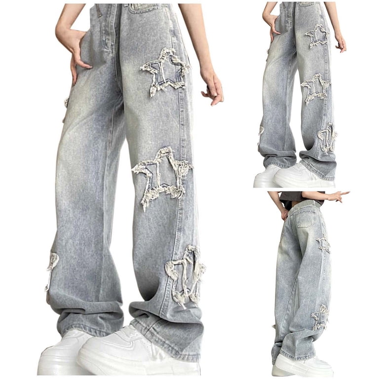 Women's High Waisted Vintage Star Jeans - Embroidered Straight to