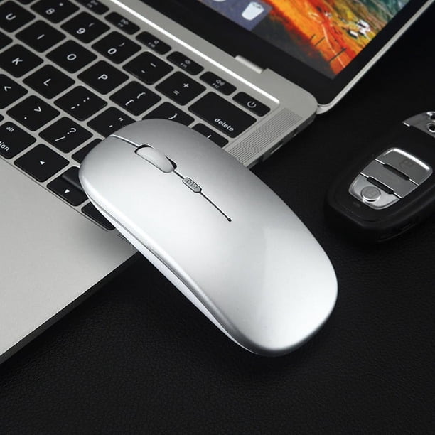 Cargador inalámbrico Bluetooth Ratón de computadora para computadora portátil El láser óptico recargable Mini Slim Silent (gris)