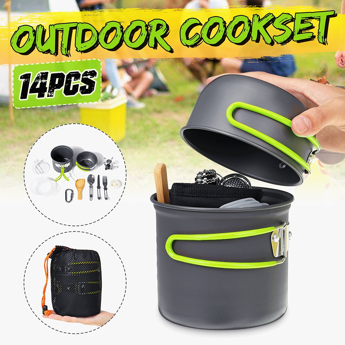 800ml(28oz) Camping Cookware Mess Kit with Stove for 12 Person