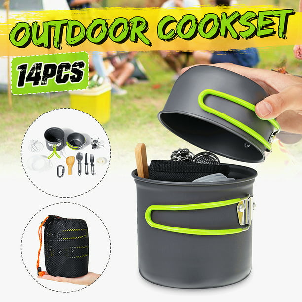 14Pcs Camping Cookware Mess Kit, Nonstick Lightweight Backpacking Cooking  Set, Outdoor Cook Gear for Family Hiking, Picnic