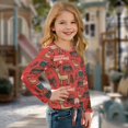 thumbnail image 3 of DISNIMO Christmas Deer Tree Printed Girls' Long Sleeve Tops Kids Casual Tunic Top Tie Front Loose Fits Blouse Soft Crewneck Pullover Shirts, 3 of 8