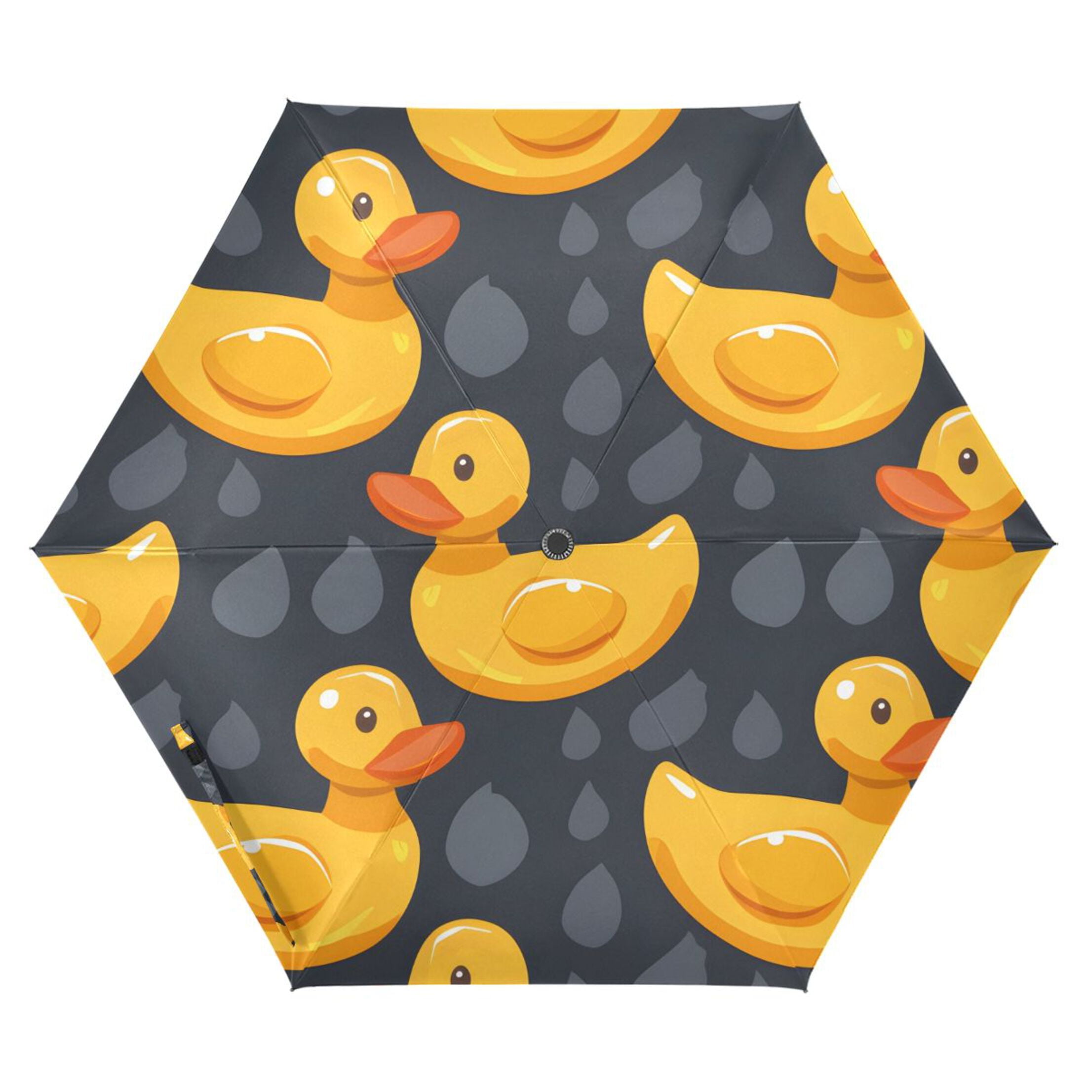 Cute Rubber Yellow Ducks All Weather Umbrella Triple Folding Parasol 6 Ribs UV Protection Portable