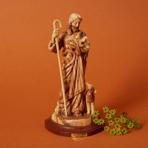 Palestine Medium Hand Carved Olive Wood Good Sheperd Statue