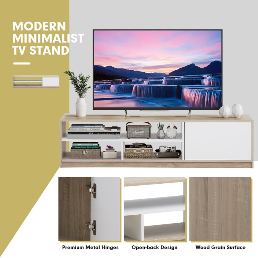 Finihen TV Stand, TV Cabinet, 63 Inch TV Stand with Push-to-Open Door Cabinet for TVs up to 75 Inch, for Living Room, Bedroom, White