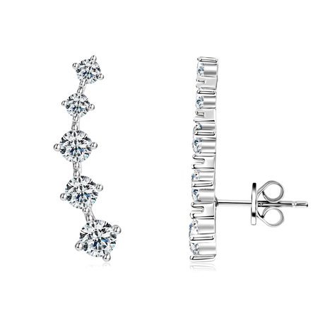 Leander 925 Sterling Silver Moissanite Stud Earrings for Women: These stylish, eye-catching earrings feature five moissanite diamonds of varying sizes.