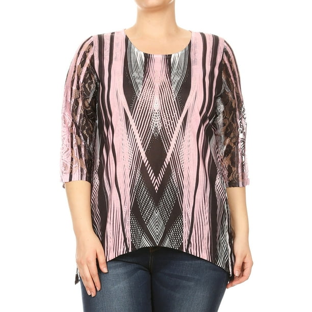 BluNight Collection - Women Plus Size Abstract Design Quater Sleeve ...