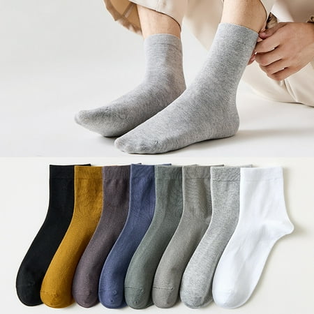 

rygai 5 Pairs Mid-tube Thick High Elasticity Men Socks Autumn Winter Solid Color Business Socks Grey