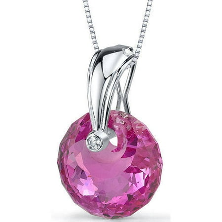 Oravo 22.00 Carat T.G.W. Spherical-Cut Created Pink Sapphire Rhodium over Sterling Silver Pendant, 18