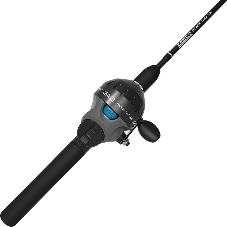 Zebco Ready Tackle Spincast Reel and Fishing Rod Combo, 5-Foot 6-Inch  2-Piece Fishing Pole, Size 30 Reel, Right-Hand Retrieve, Pre-spooled with 10 -Pound Zebco Line, 45-Piece Tackle Kit, Black 