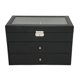 thumbnail image 2 of Caja de almacenamiento de gafas de 3 capas, 18 ranuras, vitrina de gafas de sol de cuero PU de fibra de carbono, Interior gris, 2 of 5