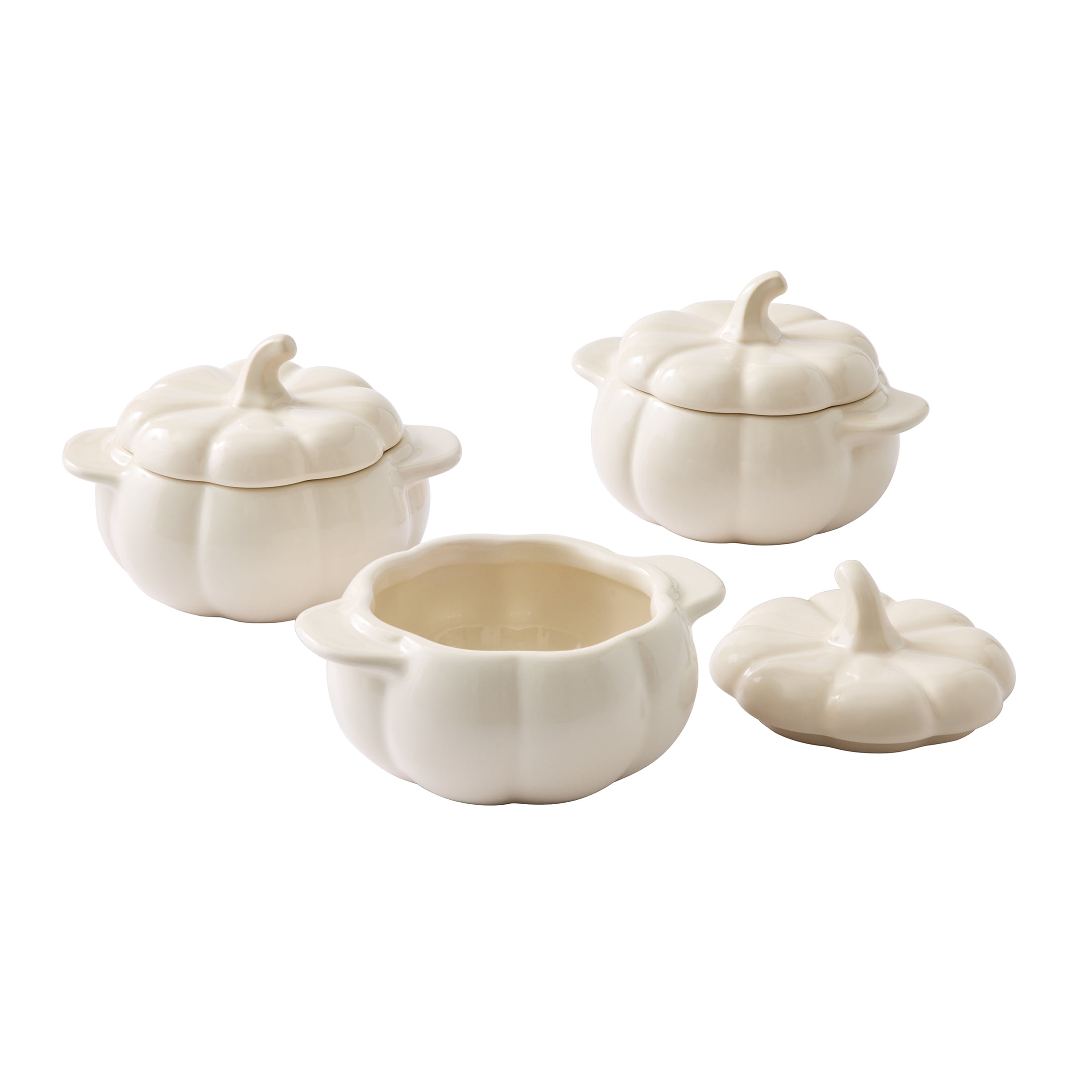 Better Homes & Gardens 8 oz Cream Pumpkin Cocottes with Lids, Set of 3