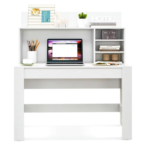 Spaco 48 Inch Writing Computer Desk with Anti-Tipping Kits and Cable Management Hole-White, Office Desk, Gaming Computer Desks for Study,Working,Writing